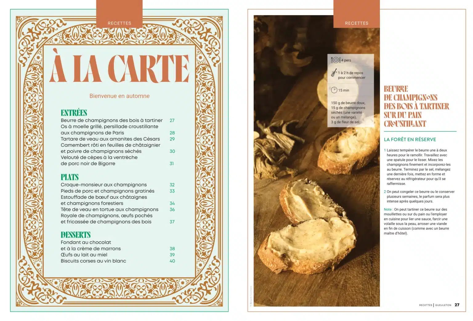 Cahier recettes d'automne et beurre de champignons des bois à tartiner, Gueuleton n°24